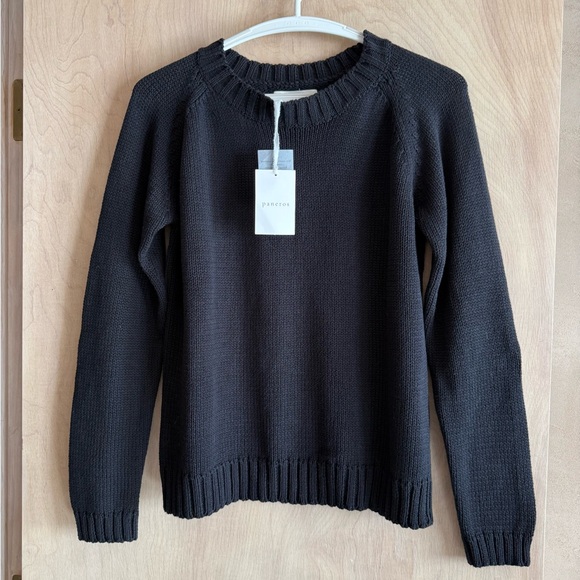 Paneros Sloane Crewneck Sweater Black Cotton Hand Knit NWT Small
